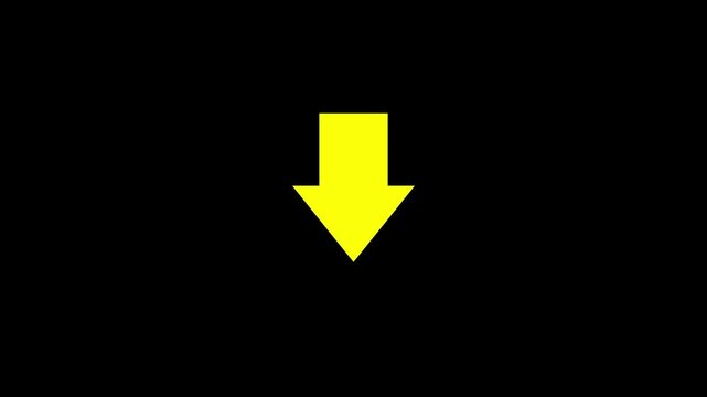 Down indicator arrow animation on black background. Animated Yellow squirrel arrow motion. moving arrow video footage.