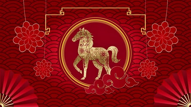 Happy Chinese New Year , Year of the Horse, Animation.4K Ultra Full HD 3840&times;2160. 06 Second Long, 