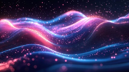 Vibrant Digital Landscape with Luminescent Particles and Abstract Expressionism