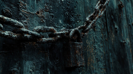 Rusty Chain and Lock on Weathered Metal Background