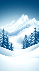 Fototapeta premium A mountain range with snow covered trees and a blue sky. The scene is peaceful and serene