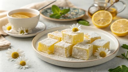 Cozy Serving of Lemon-Flavored Turkish Delight with Tea