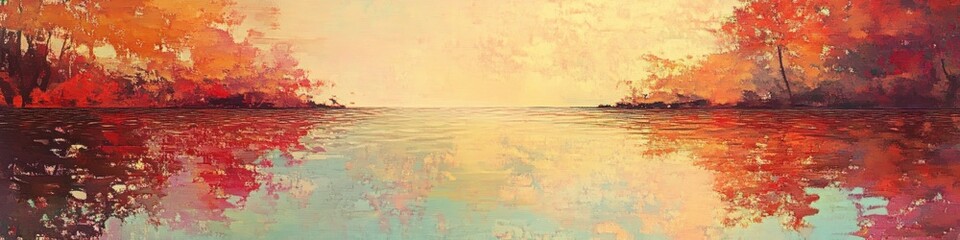 Obraz premium Autumnal Reflections On Still Water Landscape Painting