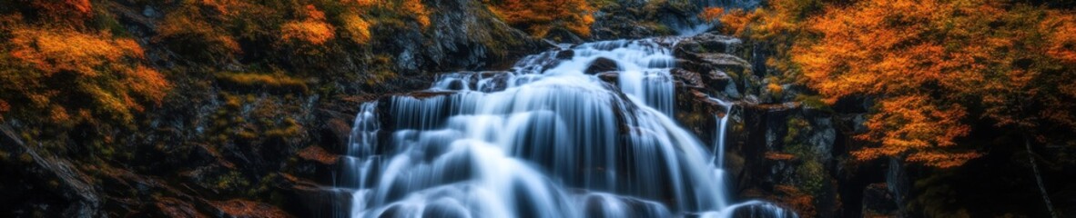 Serene Waterfall Cascading Through Autumnal Forest