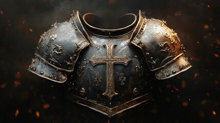 Medieval Armor Chest Piece with Cross Symbol and Ornate Engravings