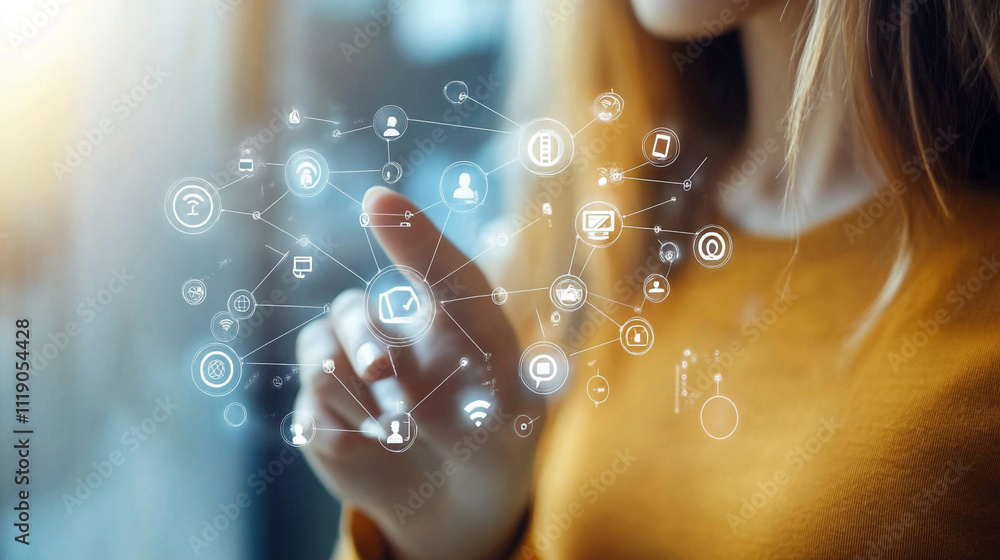 Poster engaging with digital technology and connectivity in a modern setting