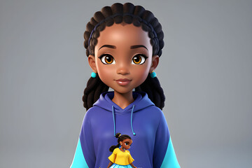 African girl cartoon character 3d, Chocolate Color girl