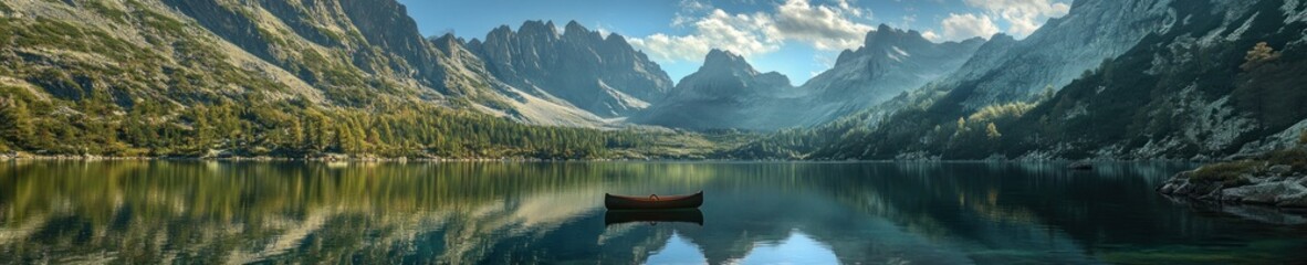 Fototapeta premium Serene Mountain Lake With A Single Canoe