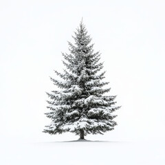 Snowy Evergreen Tree, Winter Wonderland, Minimalist Christmas, White Background, Nature Photography