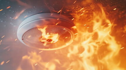 Smoke detector sensing fire, emphasizing safety and alertness.
