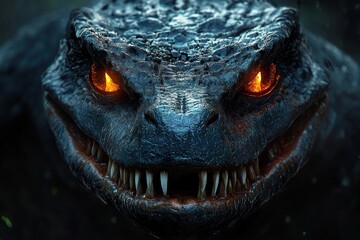 Menacing Lizard Creature with Razor Sharp Teeth and Glowing Orange Eyes