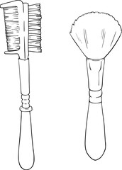 Illustration of vintage hair comb and brush without a background. Can be used for beauty and cosmetics marketing materials, hair salon branding, or as a design element for lifestyle and wellness posts