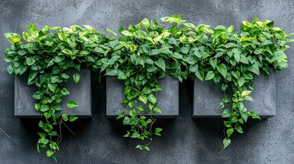 Elegant wall planters with trailing pothos modern garden decor indoor space stylish environment succulent accents