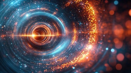Vibrant Digital Vortex Abstract Art with Glowing Particles and Tunnel Effect
