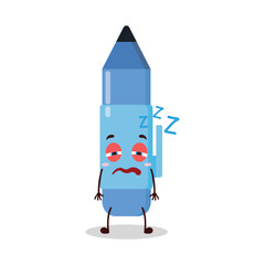 cute sleepy expression of blue pen cartoon character