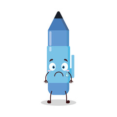 cute nervous expression of blue pen cartoon character