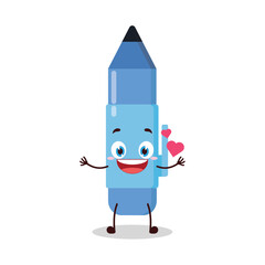 cute fall in love expression of blue pen cartoon character