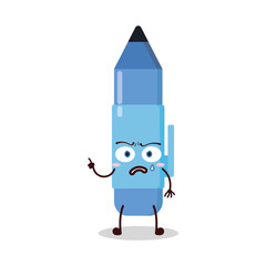 cute weird expression of blue pen cartoon character