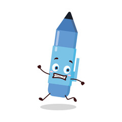 cute terrified running expression of blue pen cartoon character