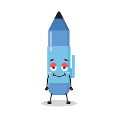 cute lazy expression of blue pen cartoon character