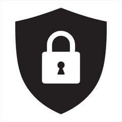Shield protection key icon symbol Flat vector illustration. Shield with a padlock.