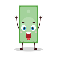 cute rise hand happy expression of paper money cartoon character