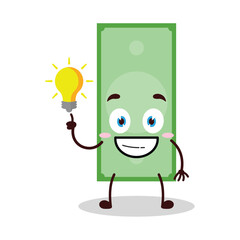 cute creative expression of paper money cartoon character with shiny lamp