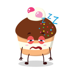 Fototapeta premium cute sleepy expression of muffin cartoon character
