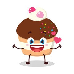cute fall in love expression of muffin cartoon character