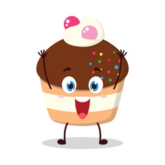 cute rise hand happy expression of muffin cartoon character
