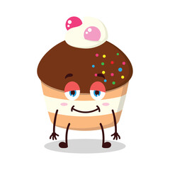 cute lazy expression of muffin cartoon character
