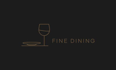 Elegant fine dining restaurant logo with wine glass design.