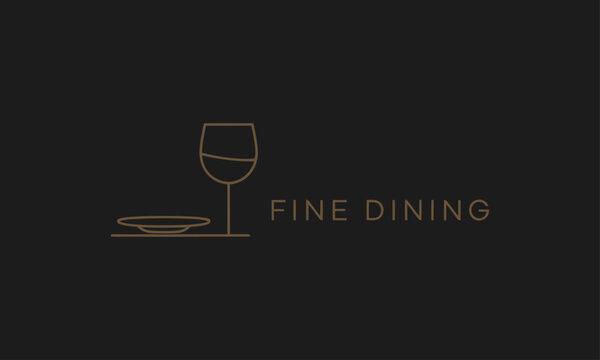 Elegant fine dining restaurant logo with wine glass design.