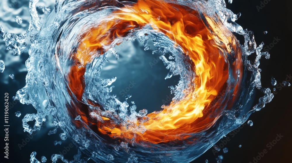 Aufkleber dynamic elemental contrast of water and fire in circular motion