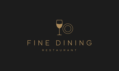 Elegant fine dining restaurant logo with wine glass design.