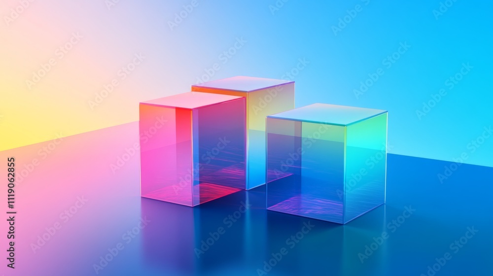 Poster colorful transparent cubes on a gradient background for design use