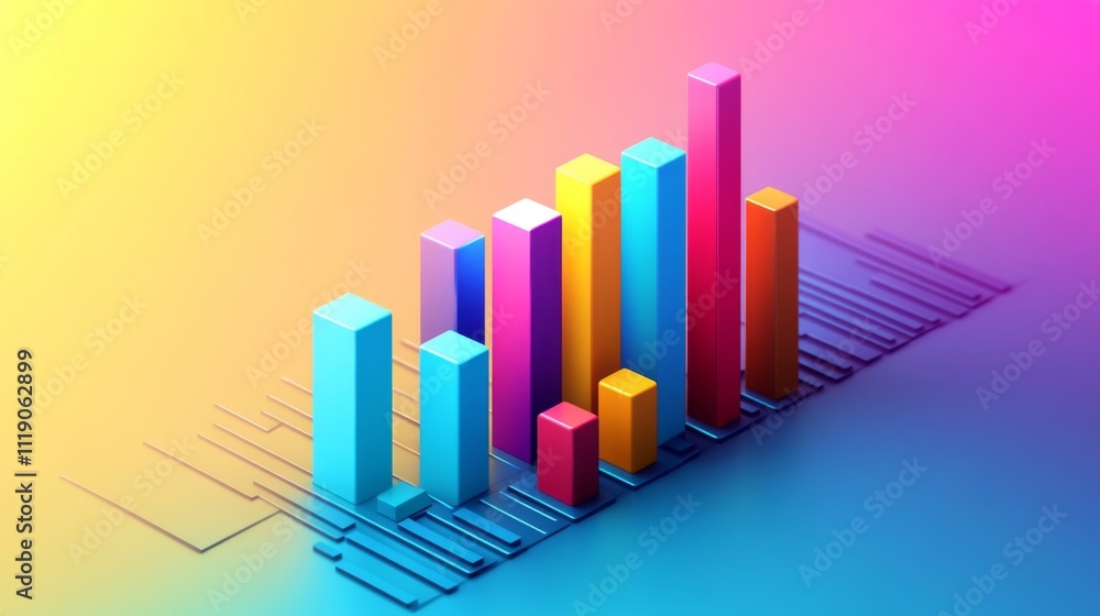 Poster colorful 3d bar graph on abstract gradient background