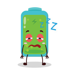 cute sleepy expression of full battery cartoon character