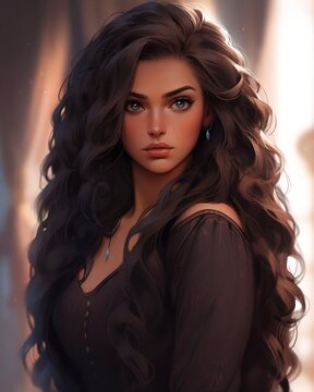 anime portrait of a brunette woman