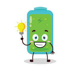 cute creative expression of full battery cartoon character with shiny lamp