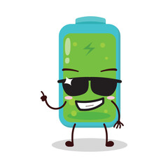cute cool expression of full battery cartoon character wear sunglasses 