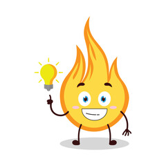 cute creative expression of fire cartoon character with shiny lamp
