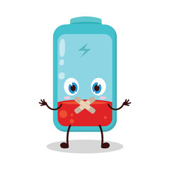 cute shut up expression of empty battery cartoon character mouth closed with plaster