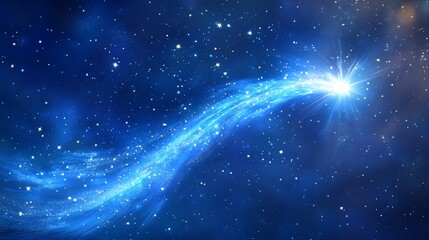 Bright blue comet streaking across a dark, starry night sky.