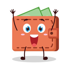 cute rise hand happy expression of wallet cartoon character