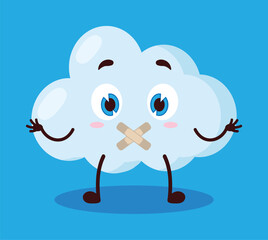 cute shut up expression of cloud cartoon character mouth closed with plaster