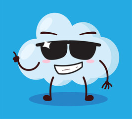 cute cool expression of cloud cartoon character wear sunglasses 