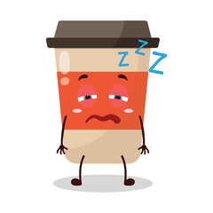 cute sleepy expression of coffee cup cartoon character