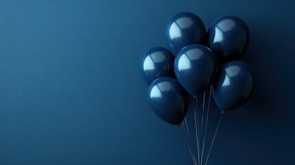Elegant cluster of dark blue balloons on minimalist background