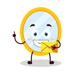 cute happy expression of mirror cartoon character bring envelope letter